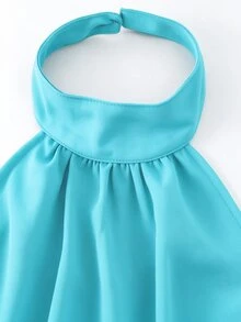 SHEIN Sparklyn 青少年女孩夏季棕色優雅修身雪紡短款迷你洋裝套裝，適合派對、畢業典禮穿搭 - 藍色 - 查看 4