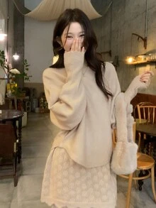 DAZY Women's Vacation Style Sweater 2 Pieces Set - Apricot - View 8