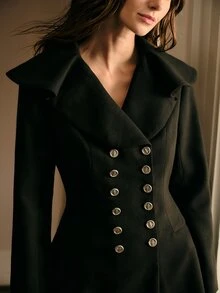 MOTF PREMIUM WOMEN'S SOLID COLOR FASHION VERSATILE DAILY CASUAL OVERCOAT - Black - View 2
