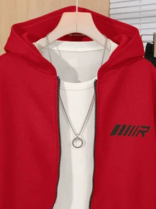 SHEIN 青少年男孩連帽衛衣熱情紅運動服黑色長褲字母圖案休閒運動寬鬆兩件套，適合休閒戶外運動與學校場合，適合秋冬穿著，休閒通勤，秋季服飾 - 彩色 - 查看 6