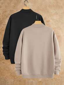 EASEVO Men's Casual Plus Size Pullover Sweatshirt, Round Neck, Solid Color, Spring/Autumn - Multicolor - View 2