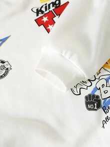 SHEIN 2件組兒童青少年男孩休閒韓系寬鬆版型數位印花小字母長袖圓領上衣與鬆緊腰長褲套裝 - 彩色 - 查看 4