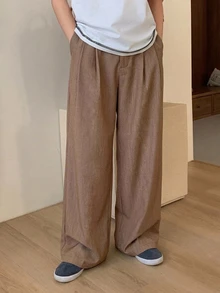 DAZY Pakaian Musim Gugur untuk Anak Perempuan Remaja (Ukuran Besar) Celana Panjang Lebar Tenun Warna Polos - Coffee Brown - View 4