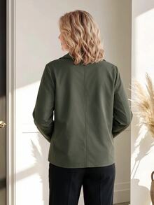 Miaspire Jaket Lengan Panjang Kancing Sederhana untuk Wanita Usia Menengah dan Lanjut - Hijau Tentara - View 2