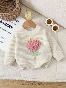 Cozy Pixies 女嬰愛心泡泡花刺繡彩色波點網紗半高領長袖套頭毛衣，百搭時尚，可愛田園休閒風，適合假期、室內外、滑雪、日常等多種場合 - 米色 - 查看 3