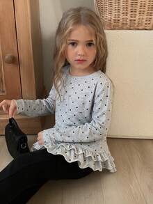 DAZY Young Girl) Casual Polka Dot Long Sleeve Basic Autumn/Winter T-Shirt - Grey - View 4
