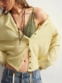 Bohemela Cardigan Lengan Panjang Wanita Warna Polos Kasual Serbaguna untuk Sehari-hari - Putih - View 7