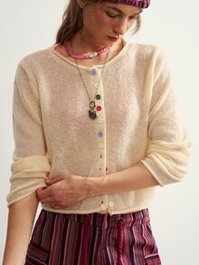 Bohemela Women's Solid Color Casual Versatile Daily Cardigan - Khaki - View 3