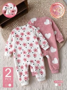 SHEIN 2PCS Baby Girls Jumpsuits - Baby Pink - View 2
