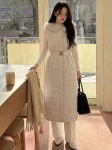 DAZY Jaket Rompi Empuk Patchwork Bulu Imitasi Elegan untuk Wanita - Aprikot - View 4