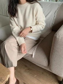 DAZY 女款素色插肩袖長袖休閒商務套頭毛衣，秋季長袖上衣，秋季女裝 - 白色 - 查看 8
