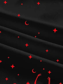 ROMWE Goth 暗黑哥德風骷髏月亮太陽星星女款長褲 - 黑色 - 查看 4