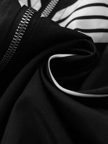 ROMWE MEN Men's Patchwork Striped Zip-Up Sports Jacket - Black - View 7