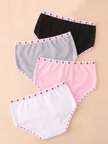 SHEIN 4件組女童幼兒少女多色粉色灰色白色黑色簡約可愛甜美基礎款草莓印花三角內褲 - 彩色 - 查看 2