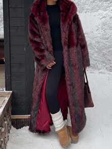 GalTyme Plus Size Women's Hooded Long Sleeve Loose Fashion Fuzzy Thick Coat - Burgundy - View 8