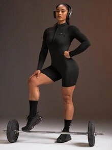 Powerista Women's Half-Zip Long Sleeve Athletic Romper - Black - View 6