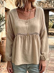 Linhara CURVE Plus Size Women's Woven Casual Fall Shirt - Apricot - View 5