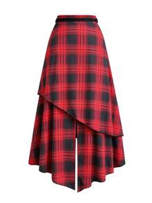 Sweetra Rok Ukuran Besar Musim Semi/Gugur Berbahan Mirip Suede Vintage dengan Pinggang Elastis dan Hem Asimetris, Model A-Line Panjang - MultiWarna - View 2
