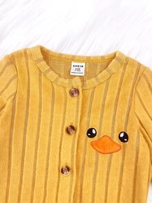 SHEIN 新生兒嬰兒卡通圖案休閒日常居家長袖連身長褲睡衣 - 黃色 - 查看 3