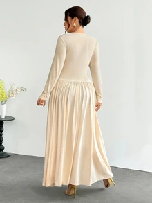 Firerie Plus Size Soft Style Lace Patchwork Pleated Dress - Apricot - View 3