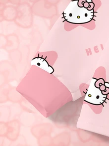 HELLO KITTY AND FRIENDS | SHEIN طقم ملابس كاجوال يومي للبنات الصغيرات، بلوزة رياضية بأكمام طويلة وبنطال رياضي بطبعة كرتونية - أبيض - مشاهدة 5