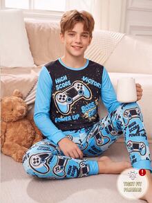 Boys' Casual 2-Piece Set Long Sleeve Top And Pants, Slim Fit, New Arrival Popular Element English Game Console Cool Graphic Print, Suitable For Boys' Home Wear Set - Multicolor - View 7