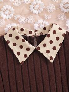 SHEIN Gaun Kerah Polkadot Vintage Lucu untuk Anak Perempuan - Coffee Brown - View 4