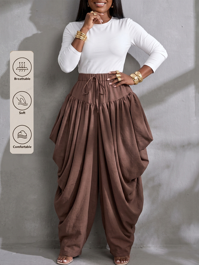 BamGleam Women's Solid Color Pleated Casual Versatile Daily Wear Long Pants