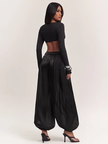 SHEIN BAE Women's Solid Color Lantern Pants - Black - View 2