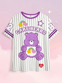 SHEIN X Care Bears 大尺碼女款字母卡通印花休閒日常短袖T恤 - 白色 - 查看 7