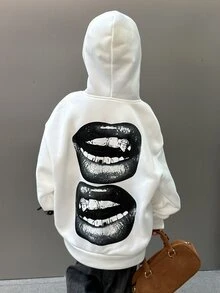Dazy Kids Tween Girl Hip Hop Back Lip Graphic Print Sweatshirt - White - View 6