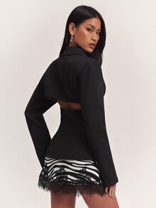 SHEIN BAE Women's Mesh Patchwork Casual Daily Blazer Jacket - Black - View 1