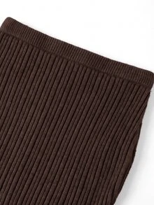 SHEIN Clasi Cross V-Neck Sweater And Mermaid Knit Skirt Set - Coffee Brown - View 9