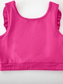 SHEIN 女童運動短褲套裝，荷葉邊露背設計，交叉背貼身短版背心，搭配緊身短褲修飾比例，適合舞蹈、健身、表演及其他場合，亦可作為日常戶外穿著的休閒女童套裝 - 玫紅色 - 查看 3