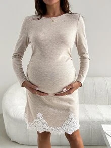 SHEIN فستان حمل كاجوال يومي صيفي للسفر بتصميم دانتيل مرقع - كاكي - مشاهدة 5