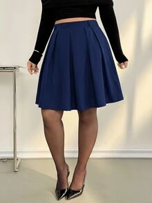 Auralis 春秋新款女款辦公正式百褶中長裙，巧克力棕色格紋，優雅通勤風，大尺碼返校秋季款 - 藍色 - 查看 5