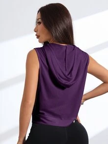 Eassivo Eassivo 字母刺繡無袖抽繩連帽運動衛衣 - Bold Plum - 查看 3