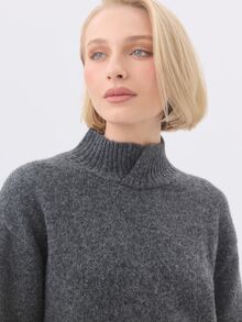 KÆRIA Hus Mock Neck Relaxed Sweater - Alpaca Wool Blend Knit - Charcoal Grey - Premium, Layering, Minimalist - Dark Grey - View 6