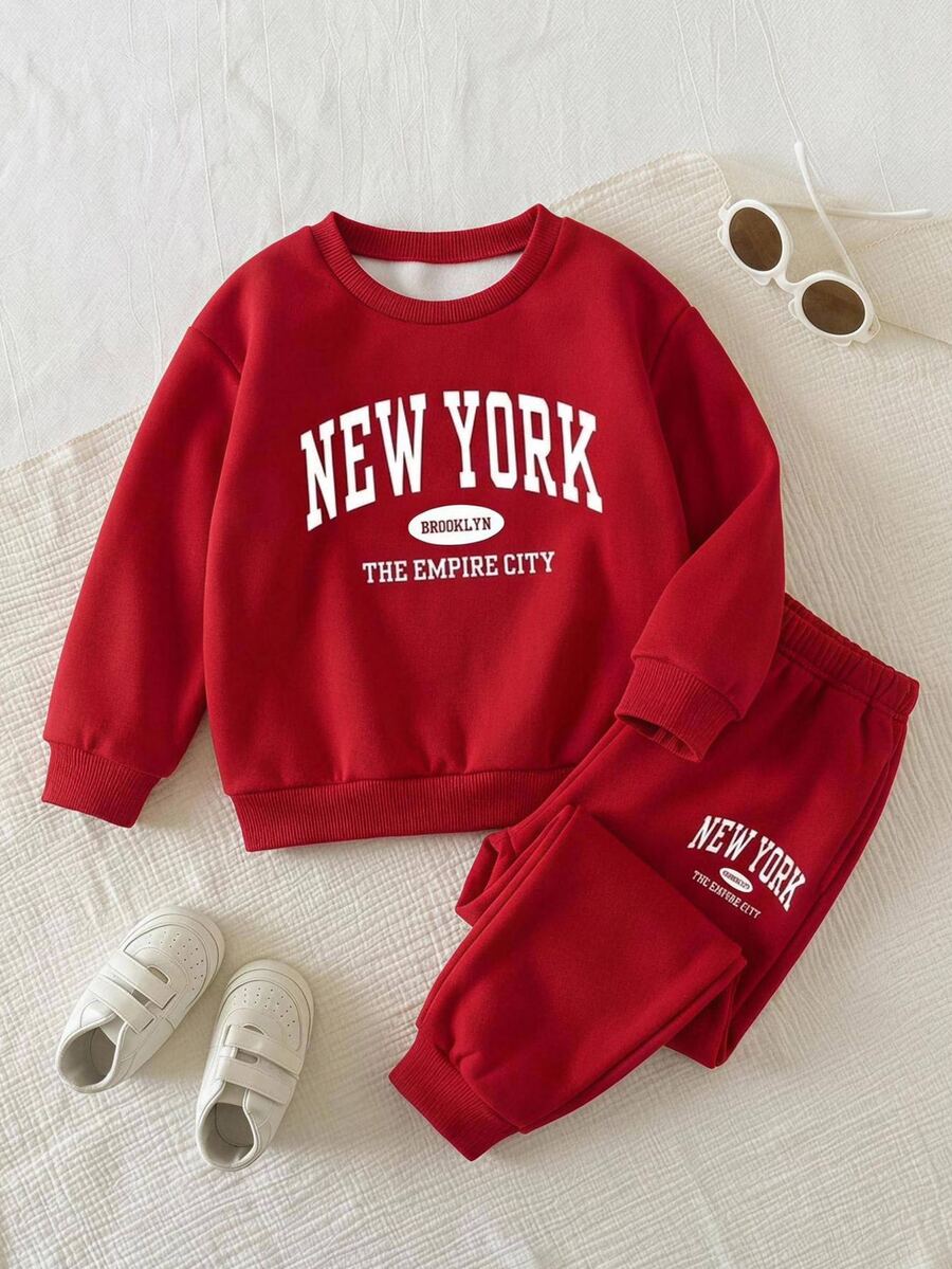 Young Boys Loose Fit Sports Casual Comfortable Long Sleeve Sweatshirt & Pants 2pcs Set, Suitable For Autumn/Winter - Multicolor - View 1