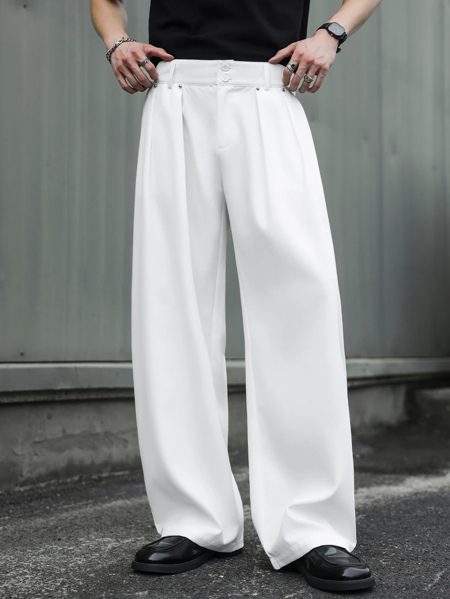SLATEMANN Men's Solid Color Casual Versatile Daily Wear Long Pants - White - View 1
