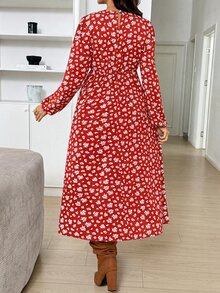 SHEIN 孕婦碎花圓領長袖優雅洋裝 秋冬休閒款 - 紅色 - 查看 5