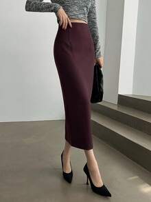DAZY 女款純色開衩設計休閒日常穿著裙 - 紫色 - 查看 6