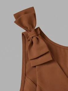 SHEIN MOD 女款優雅法式蝴蝶結裝飾背心外套，棕色，適合早餐、日常、約會，秋季/冬季時尚無袖 - 鏽棕色 - 查看 7