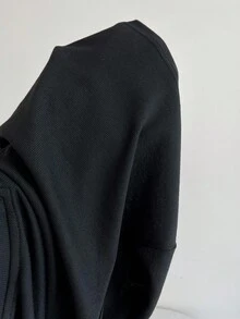 Elamini 女款休閒修身針織拼接條紋襯衫 - 黑色 - 查看 6