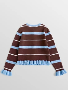 Maija Kids Maija Kids Tween Girl Striped Ruffle Hem Single-Breasted Knit Cardigan Autumn Kids - Multicolor - View 4
