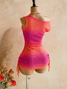 Soleia Women's Gradient Color Asymmetrical Shoulder Casual Daily Knit Dress - Multicolor - View 2