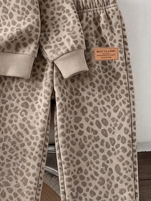 Girls 2 Pieces Casual Fashion Spring/Autumn/Winter Set, Stand Collar Sweatshirt And Wide Leg Sweatpants, Sweet Cool Leopard Print, Soft Fabric - Multicolor - View 5