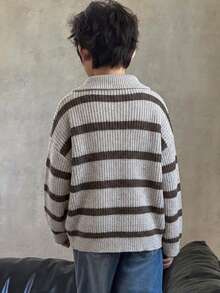 Dazy Kids 大童男孩條紋休閒日常長袖針織衫 - 淺灰色 - 查看 2