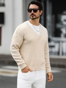 Marcello Vane 男士素色休閒百搭日常穿著長袖針織衫 - 杏色 - 查看 3
