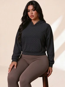 SHEIN Rhythm Era Women's Plus Size Polka Dot Print Thermal Lined Thick Sweatshirt - Black - View 6